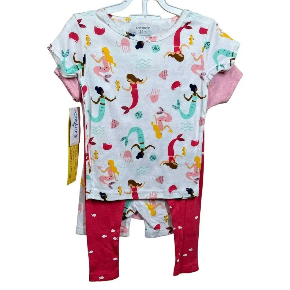 Carters Girl 24 months 4-Piece Pink Mermaid 100% Snug Fit Cotton Pajamas